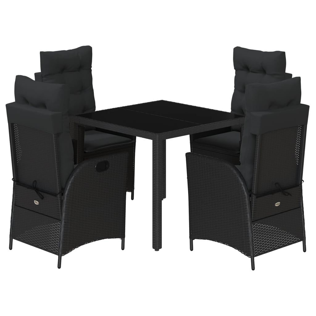 Ensemble à manger de jardin coussins 5pcs Noir Résine tressée