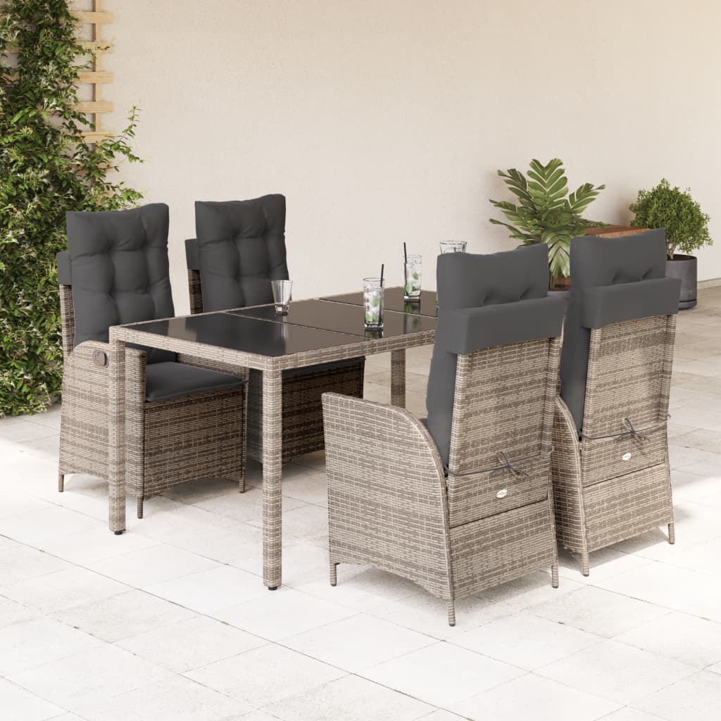 Ensemble à manger de jardin 5 pcs coussins gris résine tressée
