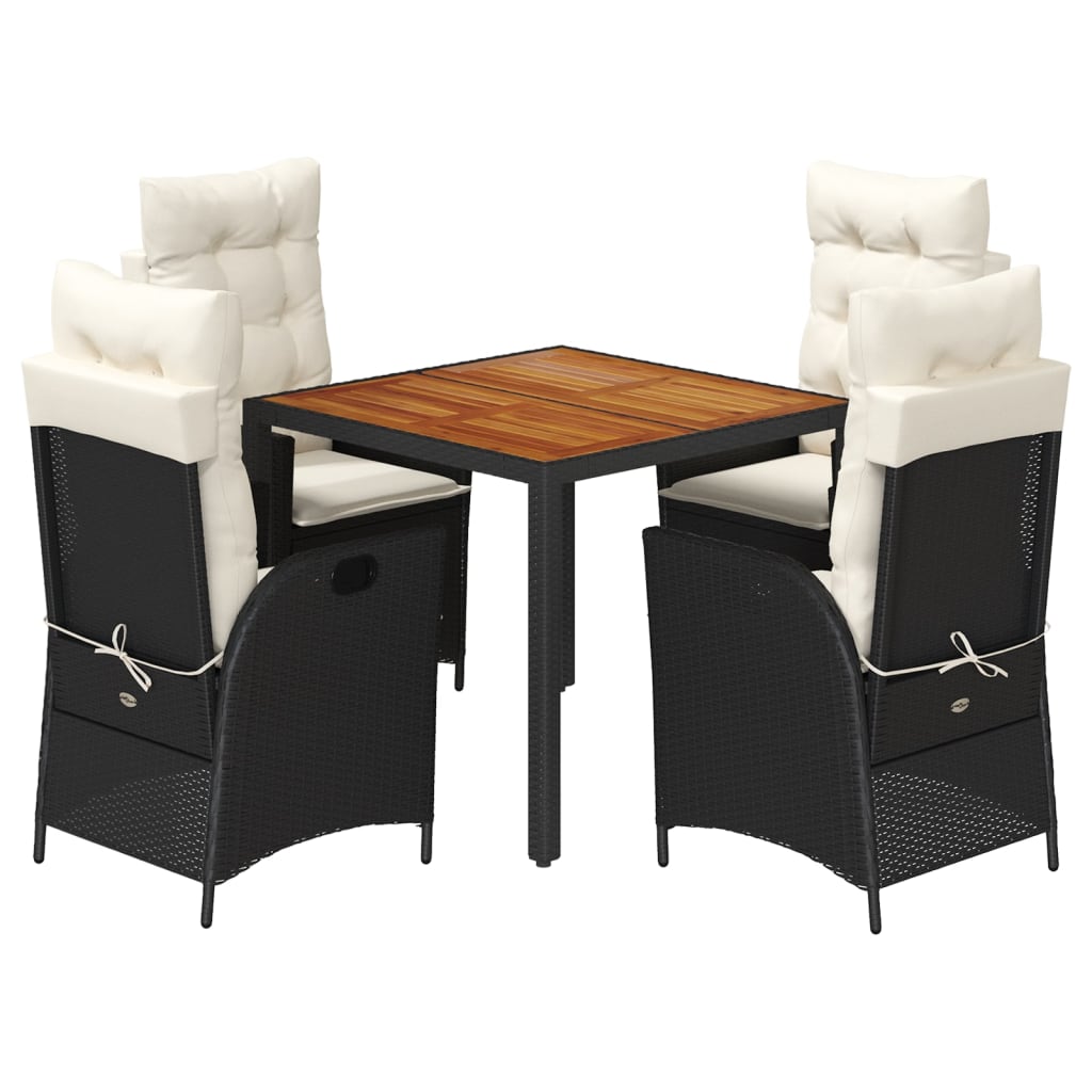 Ensemble à manger de jardin coussins 5pcs Noir Résine tressée