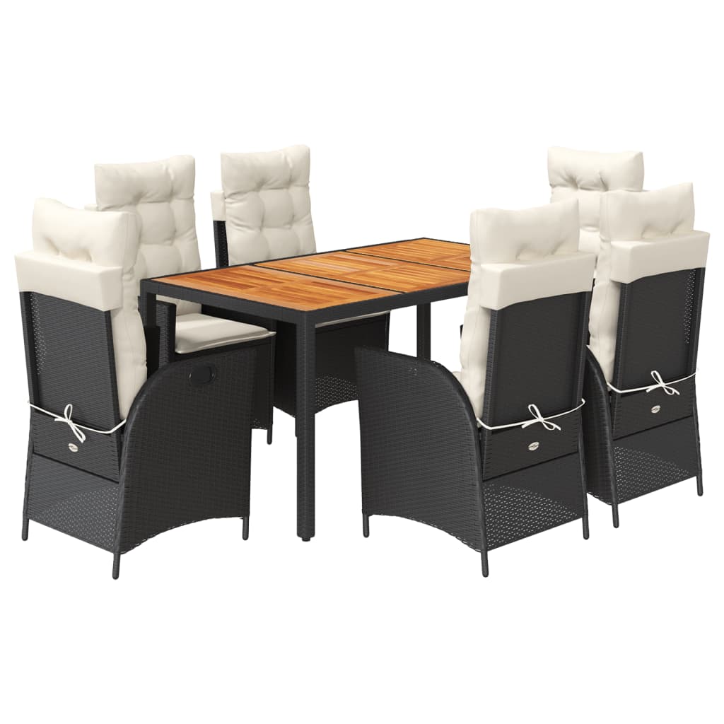 Ensemble à manger de jardin coussins 7pcs Noir Résine tressée