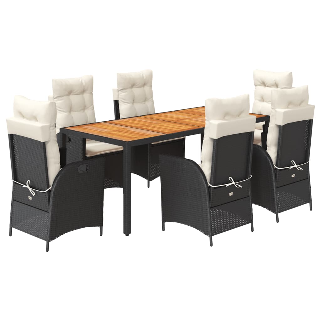 Ensemble à manger de jardin coussins 7pcs Noir Résine tressée