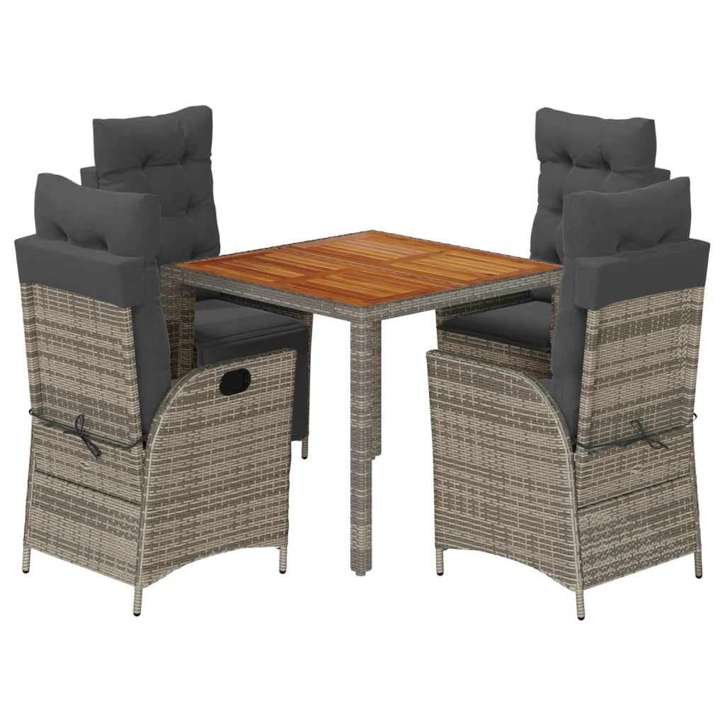 Ensemble à manger de jardin 5 pcs coussins gris résine tressée