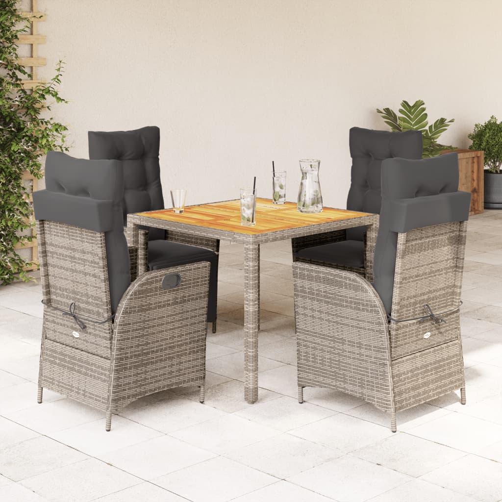 Ensemble à manger de jardin 5 pcs coussins gris résine tressée