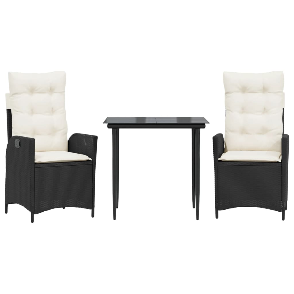 Ensemble à manger de jardin avec coussins 3 pcs Noir