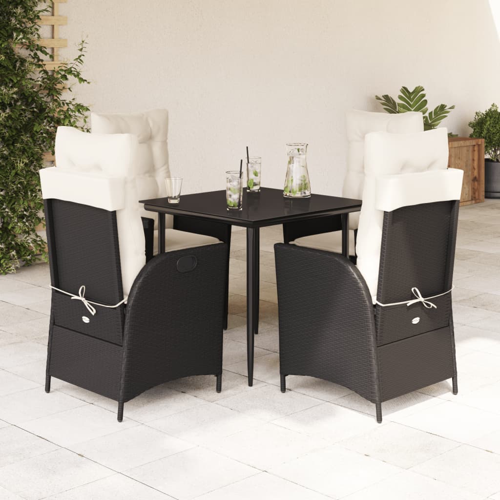 Ensemble à manger de jardin coussins 5pcs Noir Résine tressée