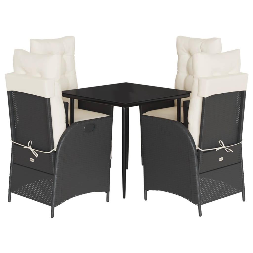 Ensemble à manger de jardin coussins 5pcs Noir Résine tressée