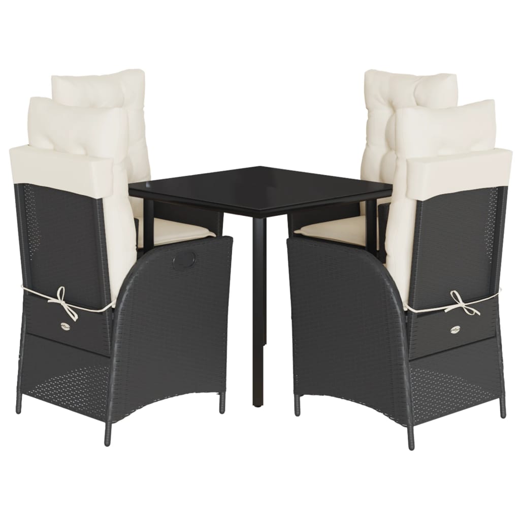 Ensemble à manger de jardin coussins 5pcs Noir Résine tressée