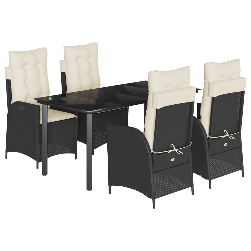 Ensemble à manger de jardin coussins 5pcs Noir Résine tressée
