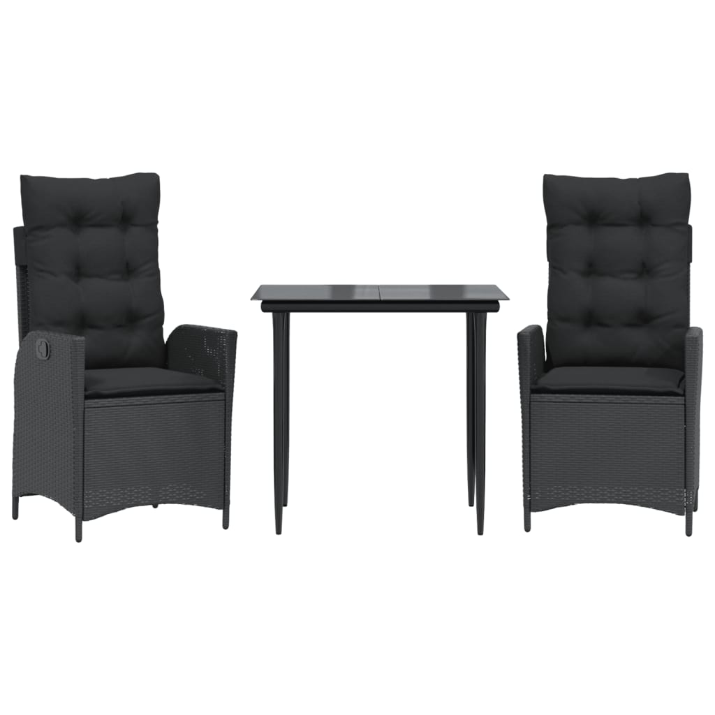 Ensemble à manger de jardin avec coussins 3 pcs Noir