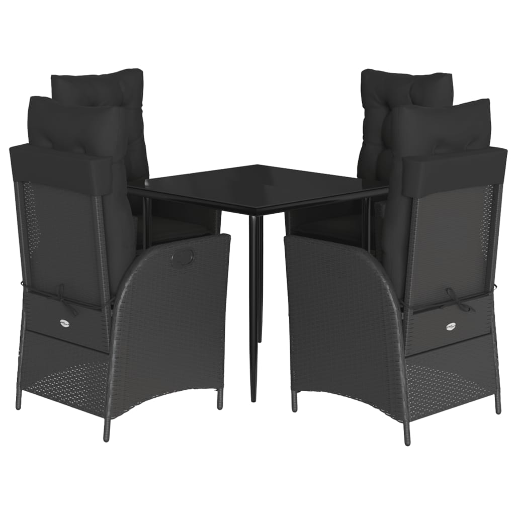 Ensemble à manger de jardin coussins 5pcs Noir Résine tressée