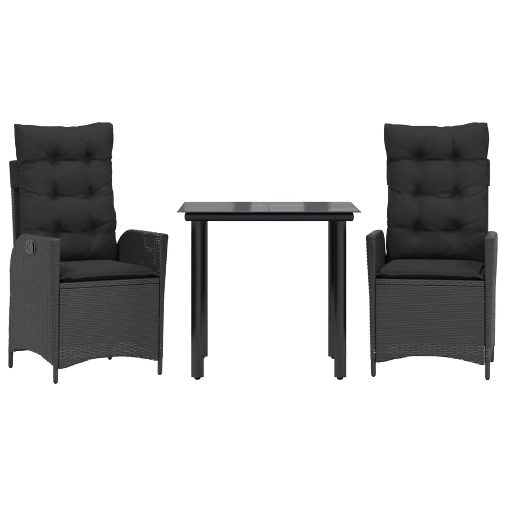 Ensemble à manger de jardin avec coussins 3 pcs Noir