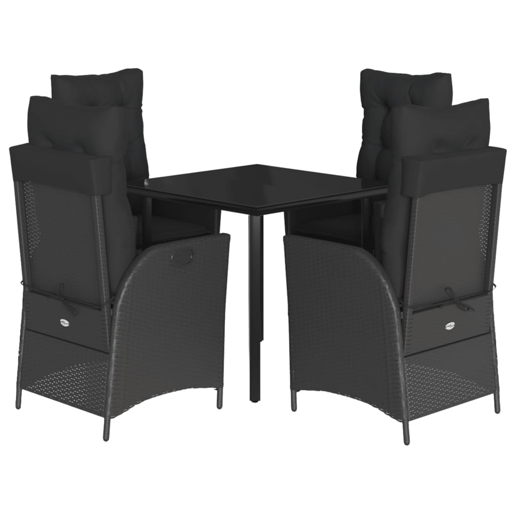 Ensemble à manger de jardin coussins 5pcs Noir Résine tressée