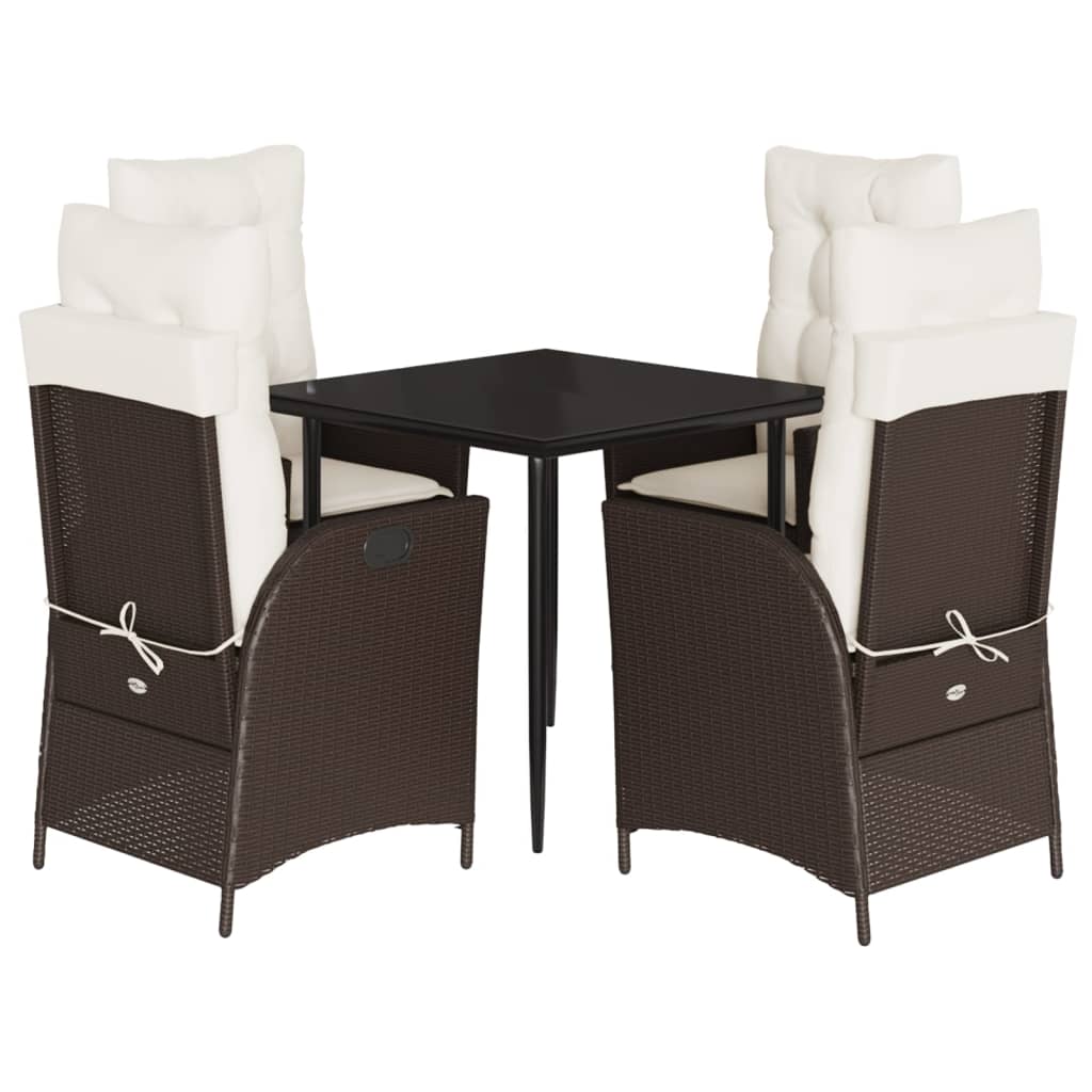 Ensemble à manger de jardin 5 pcs et coussins marron poly rotin