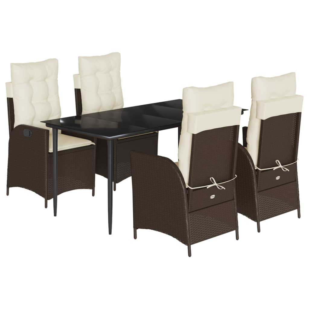 Ensemble à manger de jardin 5 pcs et coussins marron poly rotin