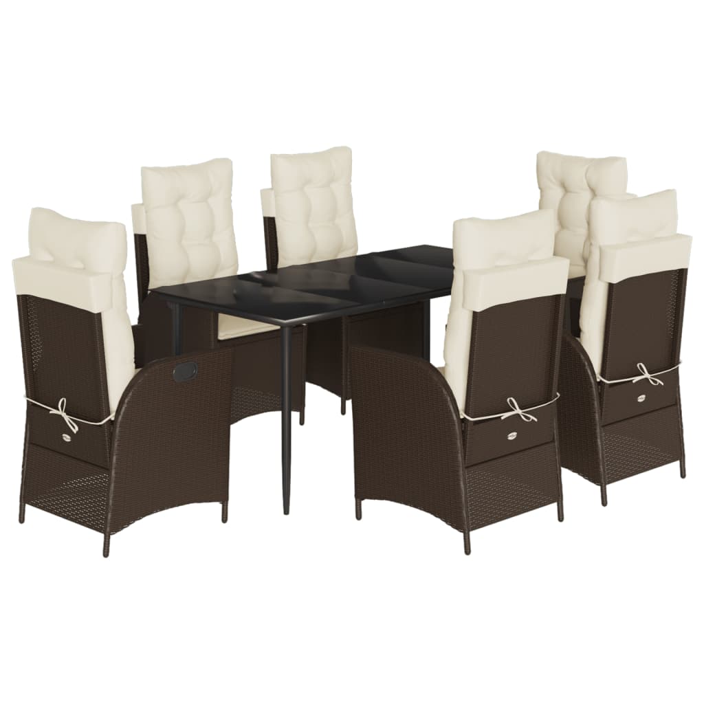 Ensemble à manger de jardin et coussins 7 pcs marron rotin