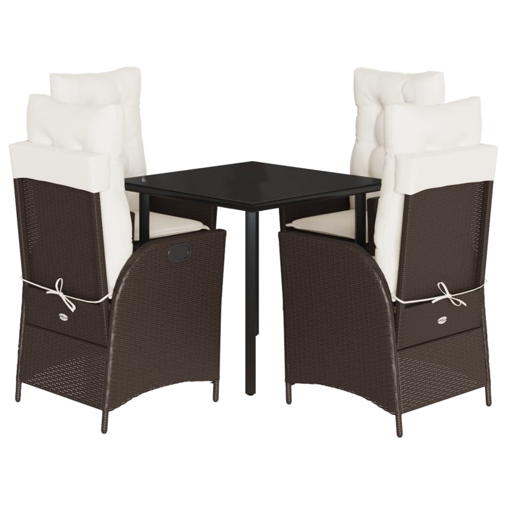 Ensemble à manger de jardin 5 pcs et coussins marron poly rotin