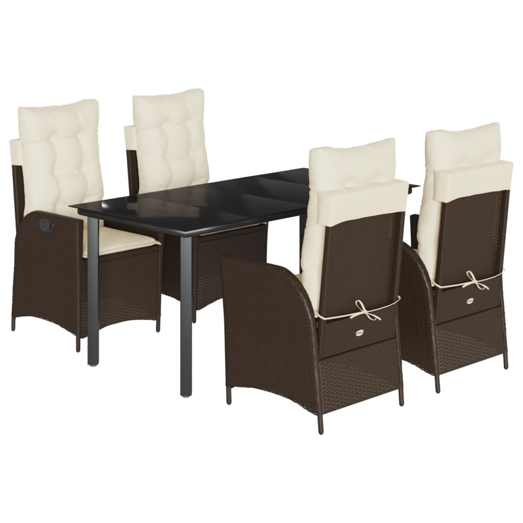 Ensemble à manger de jardin 5 pcs et coussins marron poly rotin