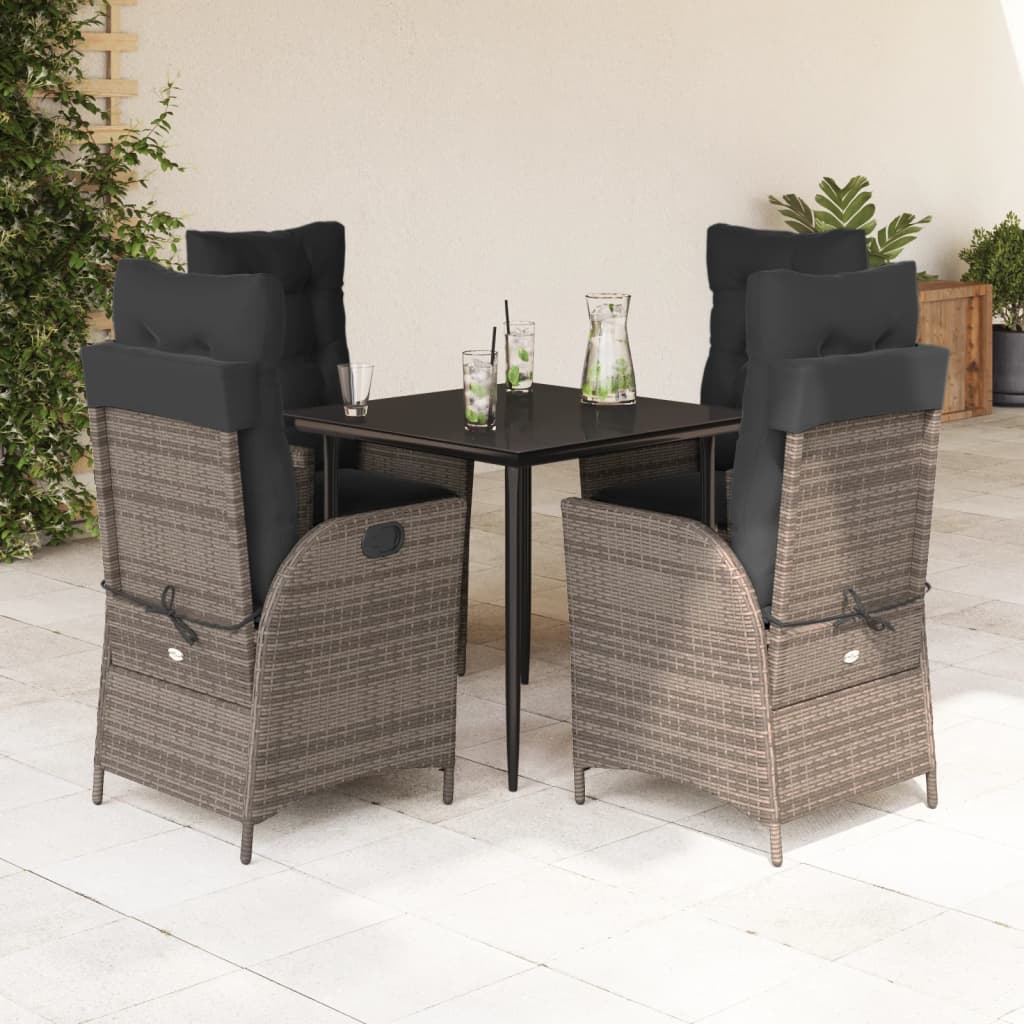 Ensemble à manger de jardin 5 pcs coussins gris résine tressée