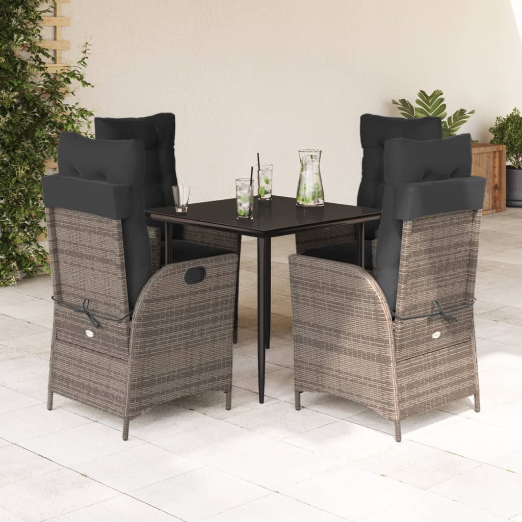 Ensemble à manger de jardin 5 pcs coussins gris résine tressée