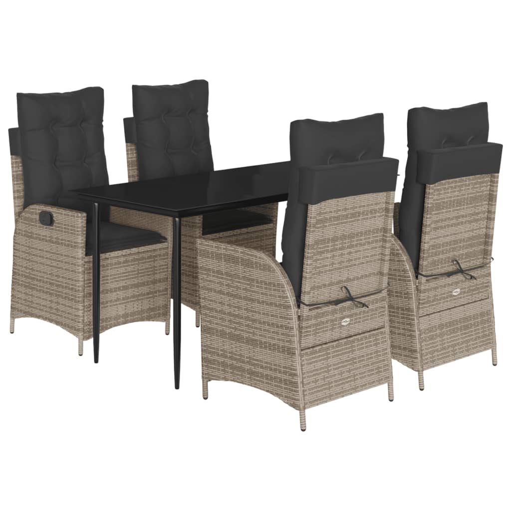 Ensemble à manger de jardin 5 pcs coussins gris résine tressée