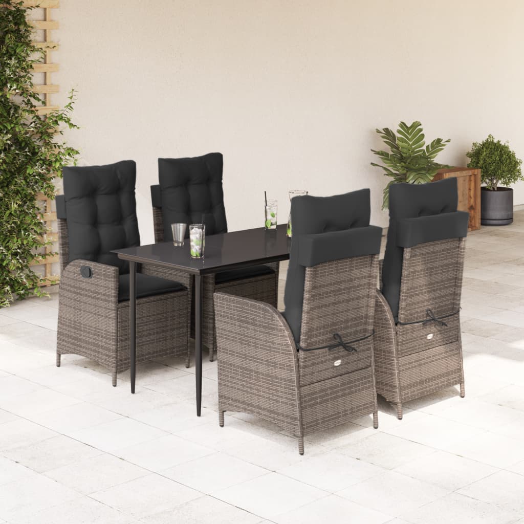 Ensemble à manger de jardin 5 pcs coussins gris résine tressée