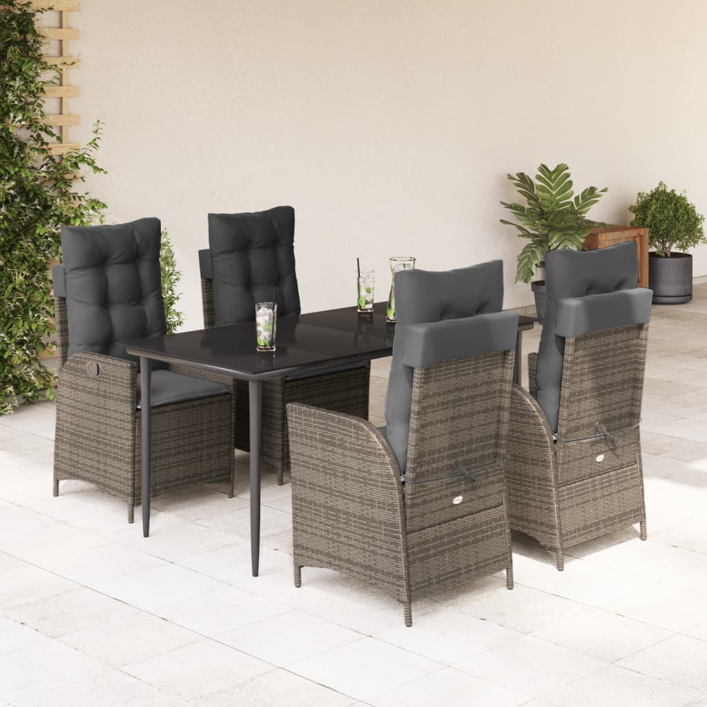 Ensemble à manger de jardin 5 pcs coussins gris résine tressée