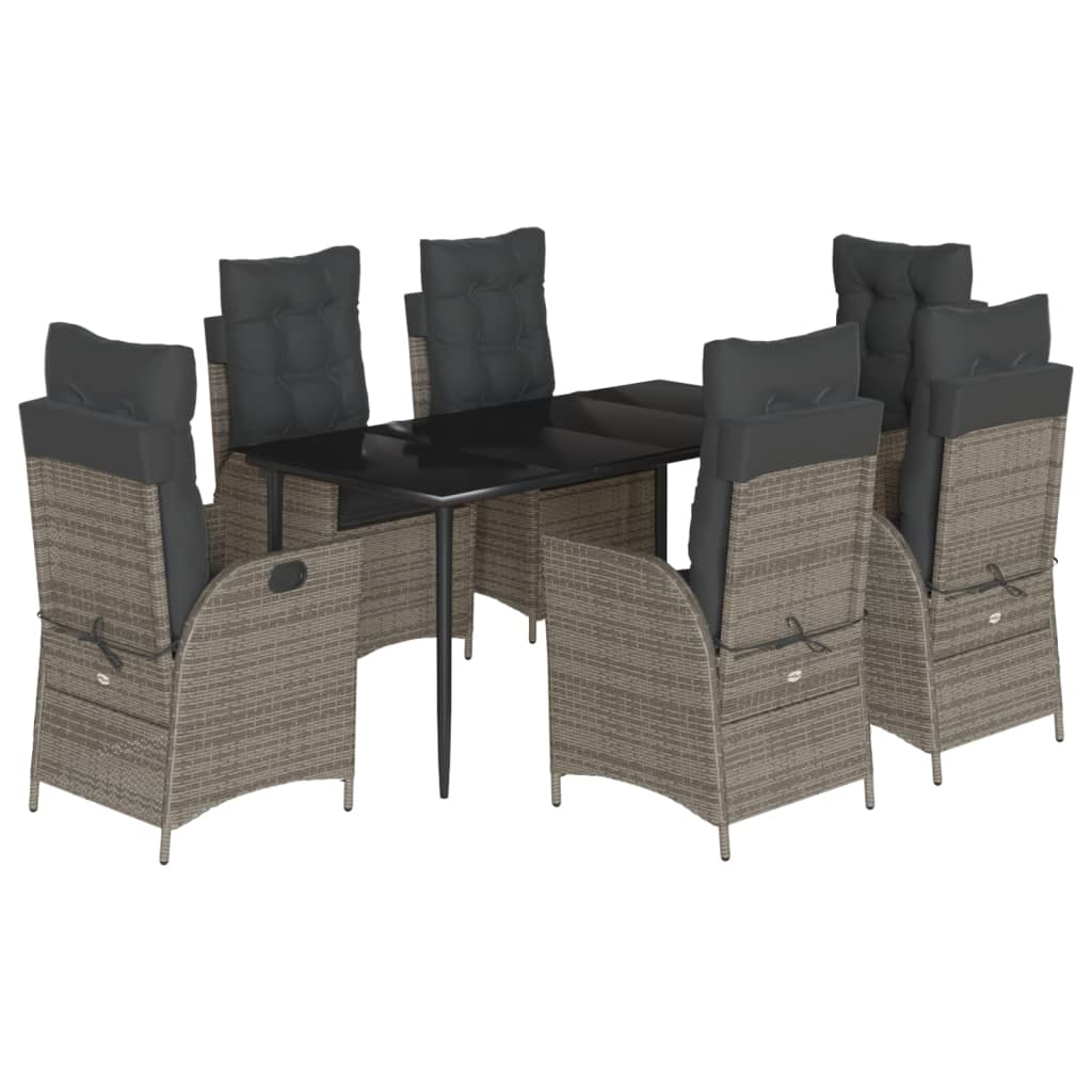 Ensemble à manger de jardin et coussins 7 pcs gris rotin