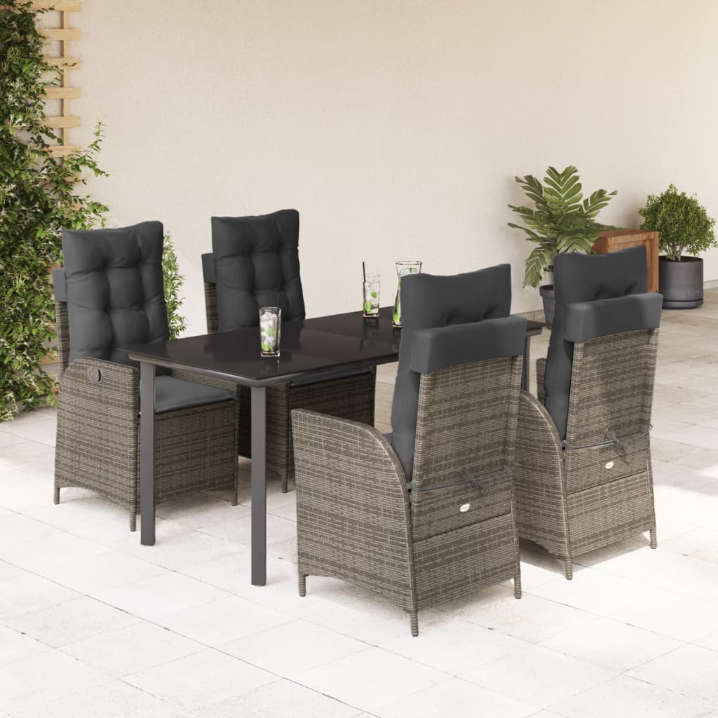 Ensemble à manger de jardin 5 pcs coussins gris résine tressée
