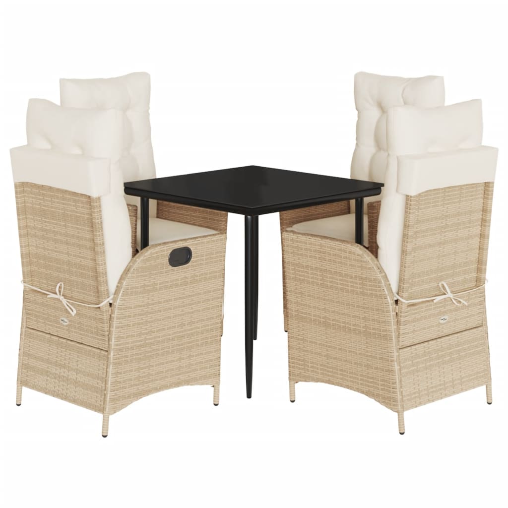 Ensemble à manger de jardin avec coussins 5pcs Beige poly rotin
