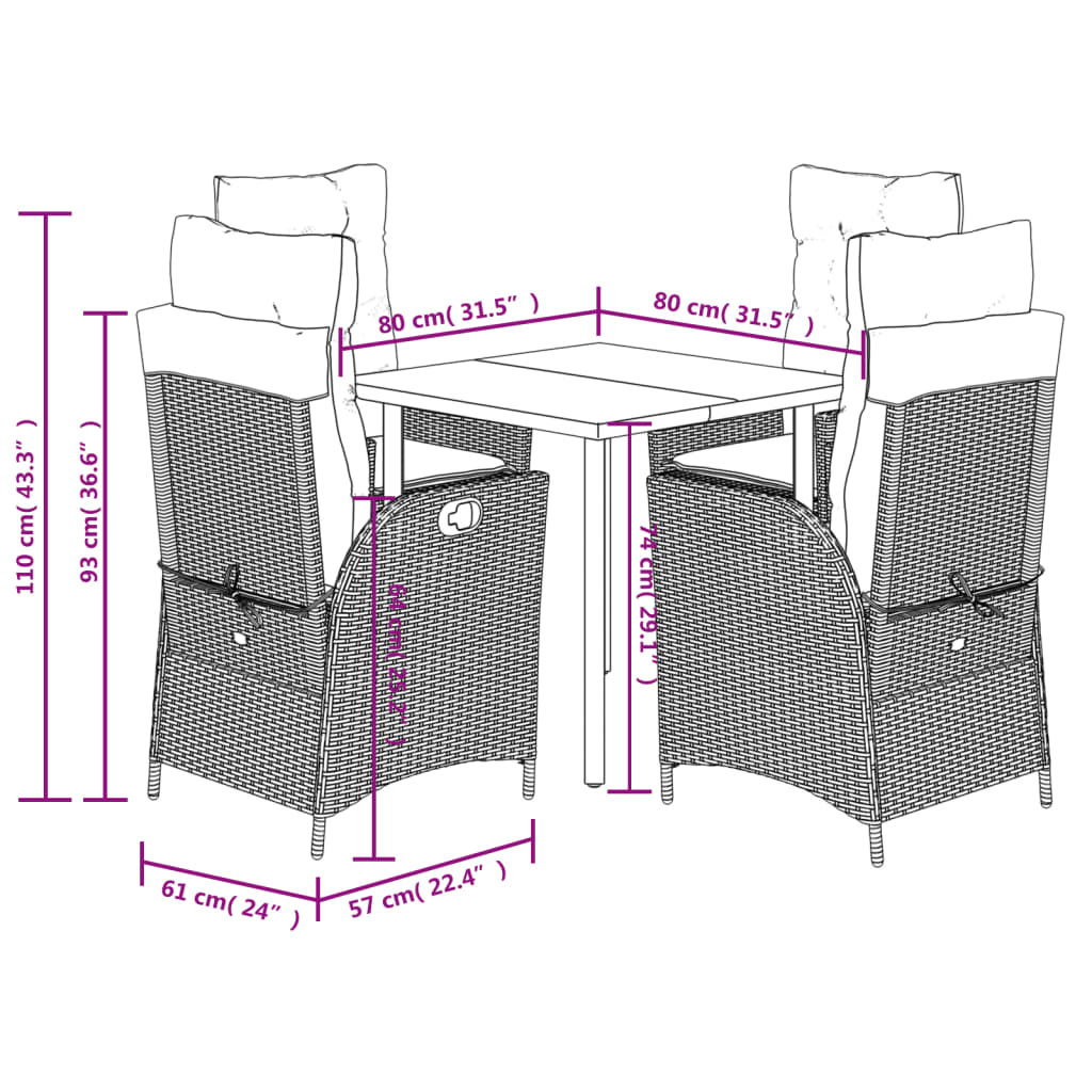 Ensemble à manger de jardin avec coussins 5pcs Beige poly rotin