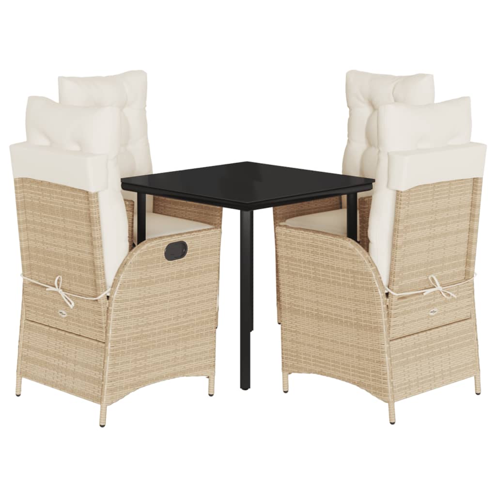 Ensemble à manger de jardin avec coussins 5pcs Beige poly rotin