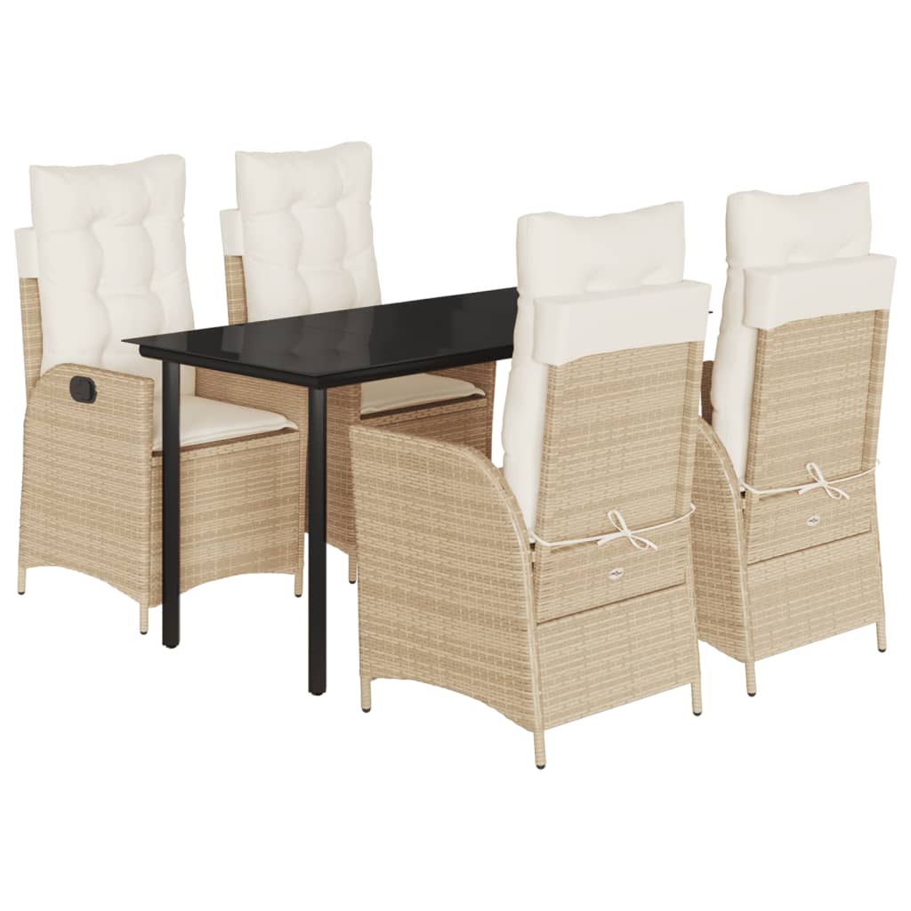 Ensemble à manger de jardin avec coussins 5pcs Beige poly rotin