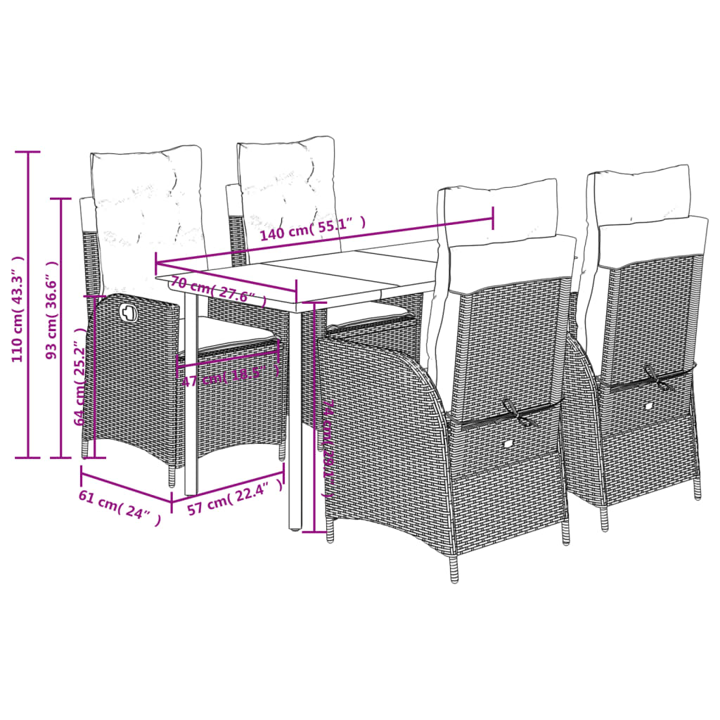 Ensemble à manger de jardin avec coussins 5pcs Beige poly rotin