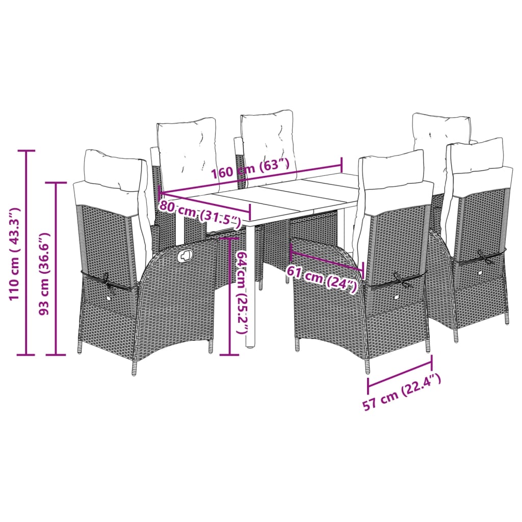 Ensemble à manger de jardin et coussins 7 pcs beige poly rotin