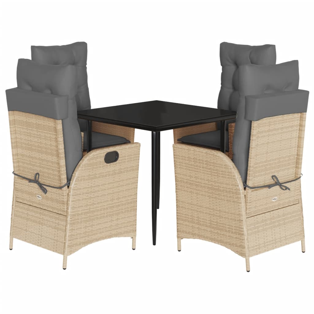 Ensemble à manger de jardin avec coussins 5pcs Beige poly rotin