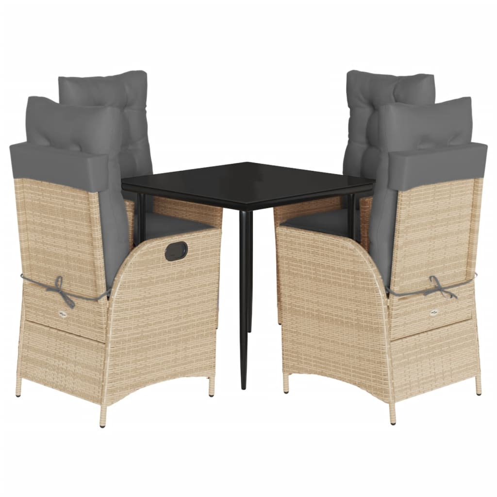 Ensemble à manger de jardin avec coussins 5pcs Beige poly rotin