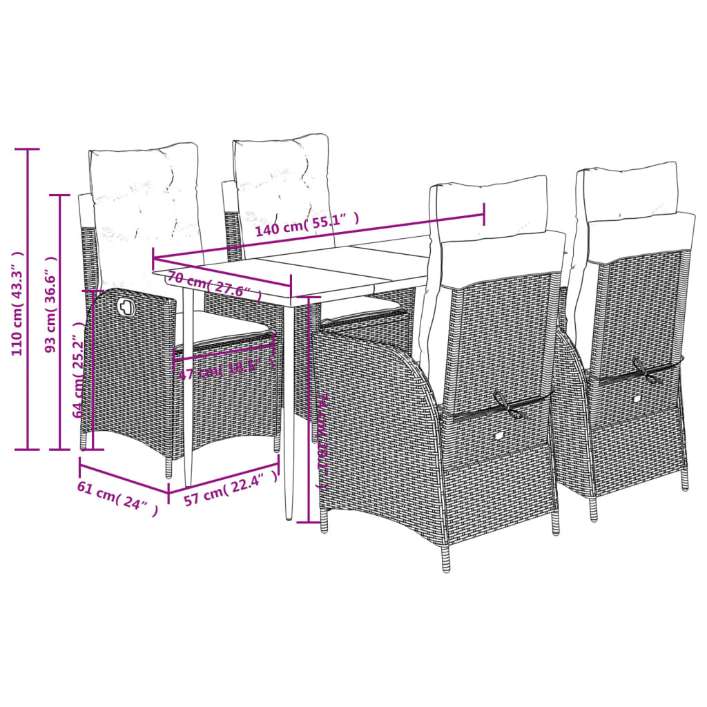 Ensemble à manger de jardin avec coussins 5pcs Beige poly rotin