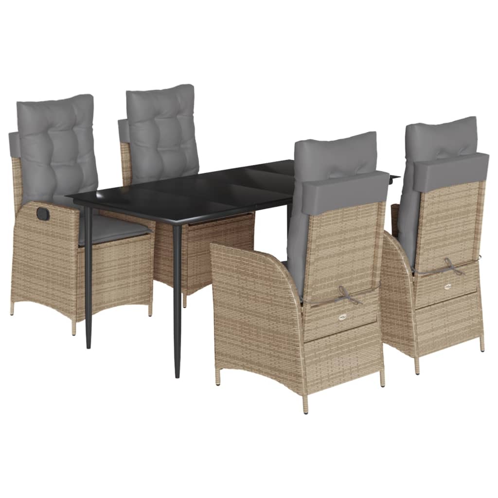 Ensemble à manger de jardin avec coussins 5pcs Beige poly rotin