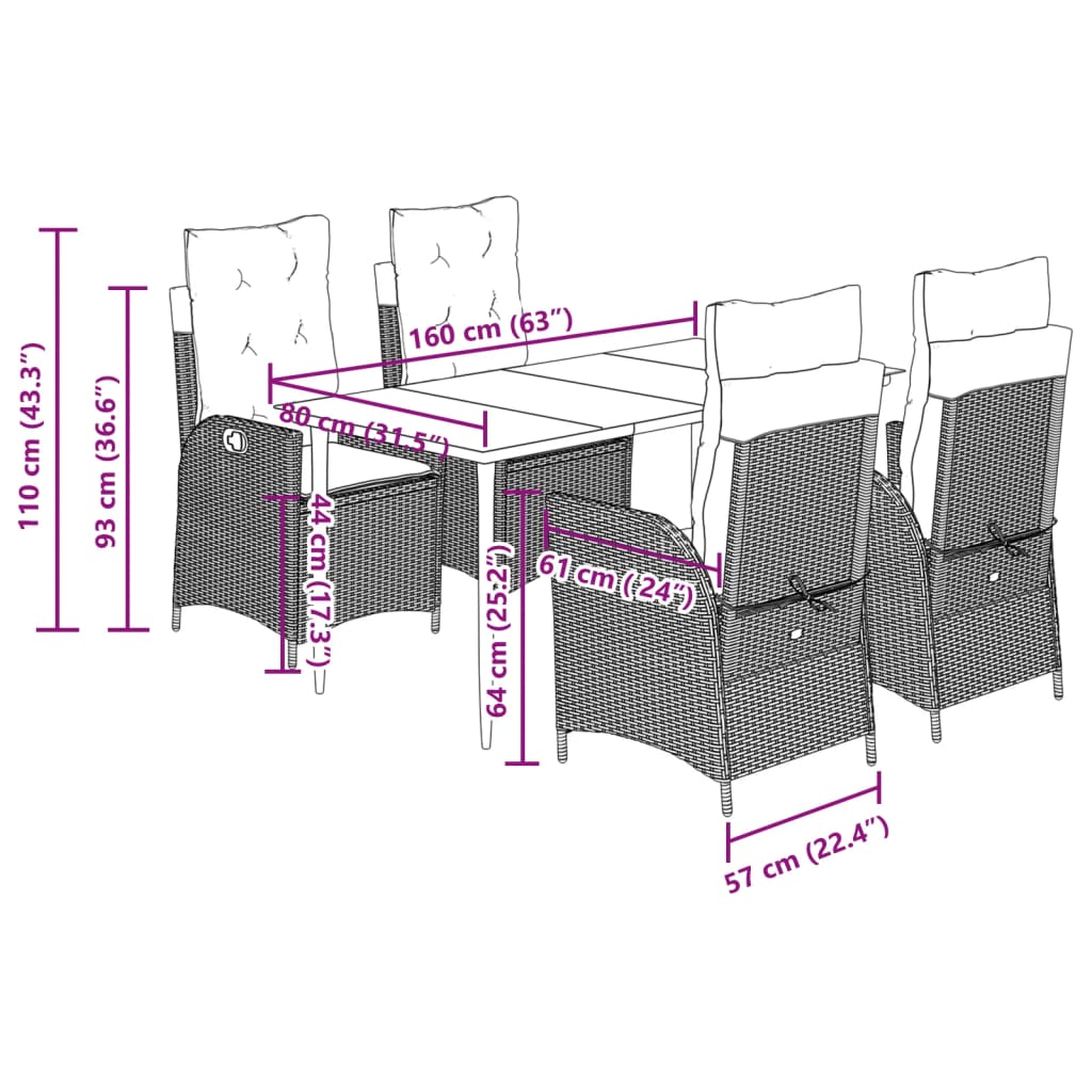 Ensemble à manger de jardin avec coussins 5pcs Beige poly rotin