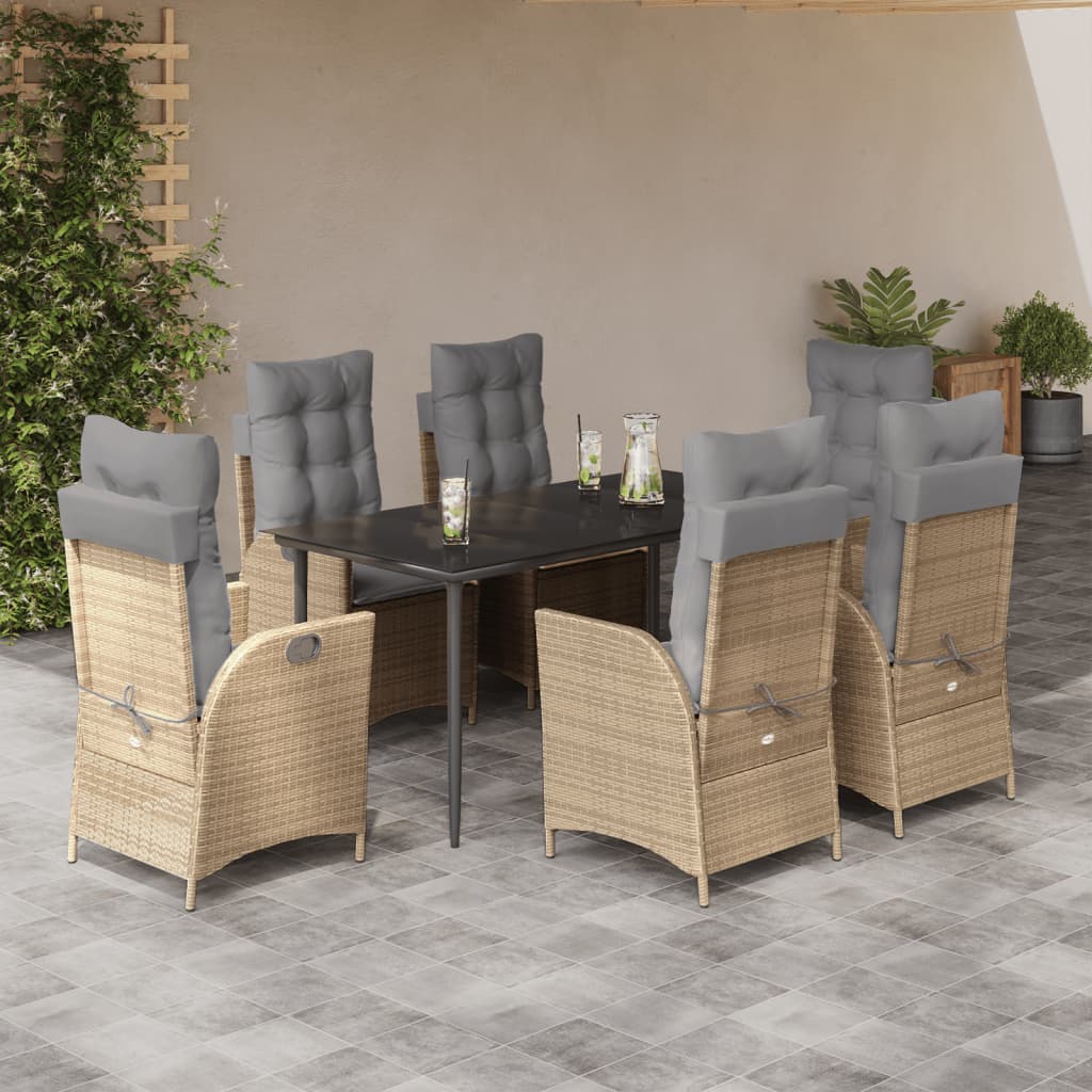 Ensemble à manger de jardin et coussins 7 pcs beige poly rotin
