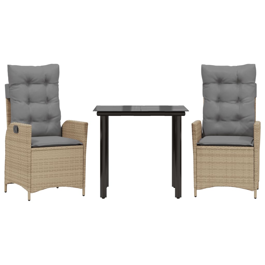Ensemble à manger de jardin et coussins 3 pcs Beige poly rotin