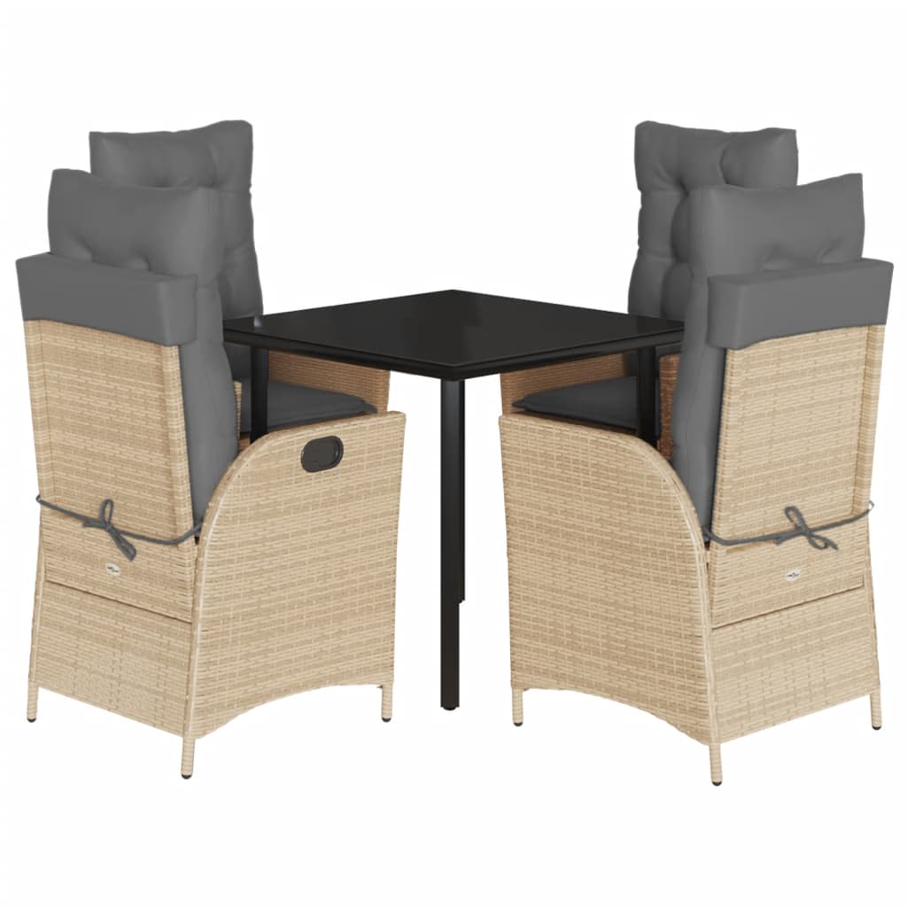 Ensemble à manger de jardin avec coussins 5pcs Beige poly rotin