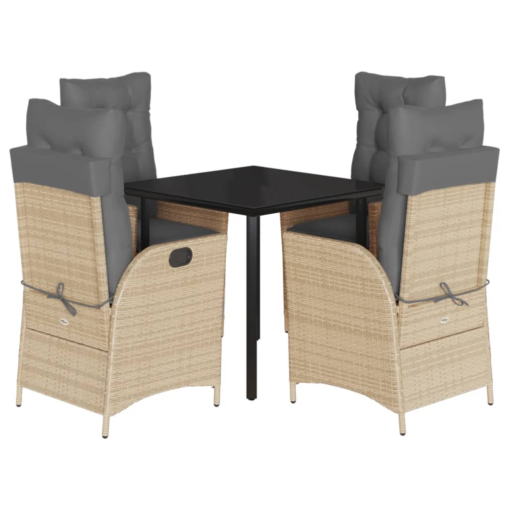 Ensemble à manger de jardin avec coussins 5pcs Beige poly rotin