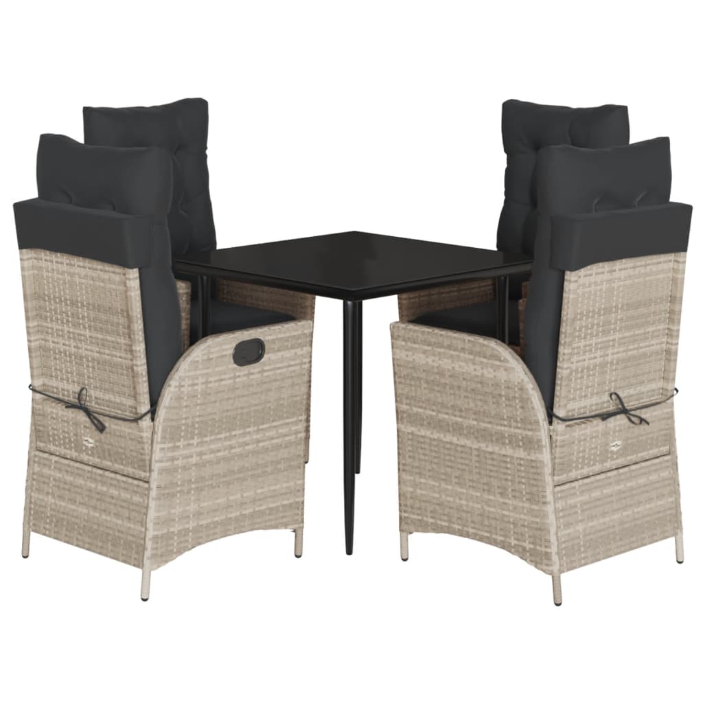Ensemble à manger de jardin et coussins 5 pcs gris clair rotin