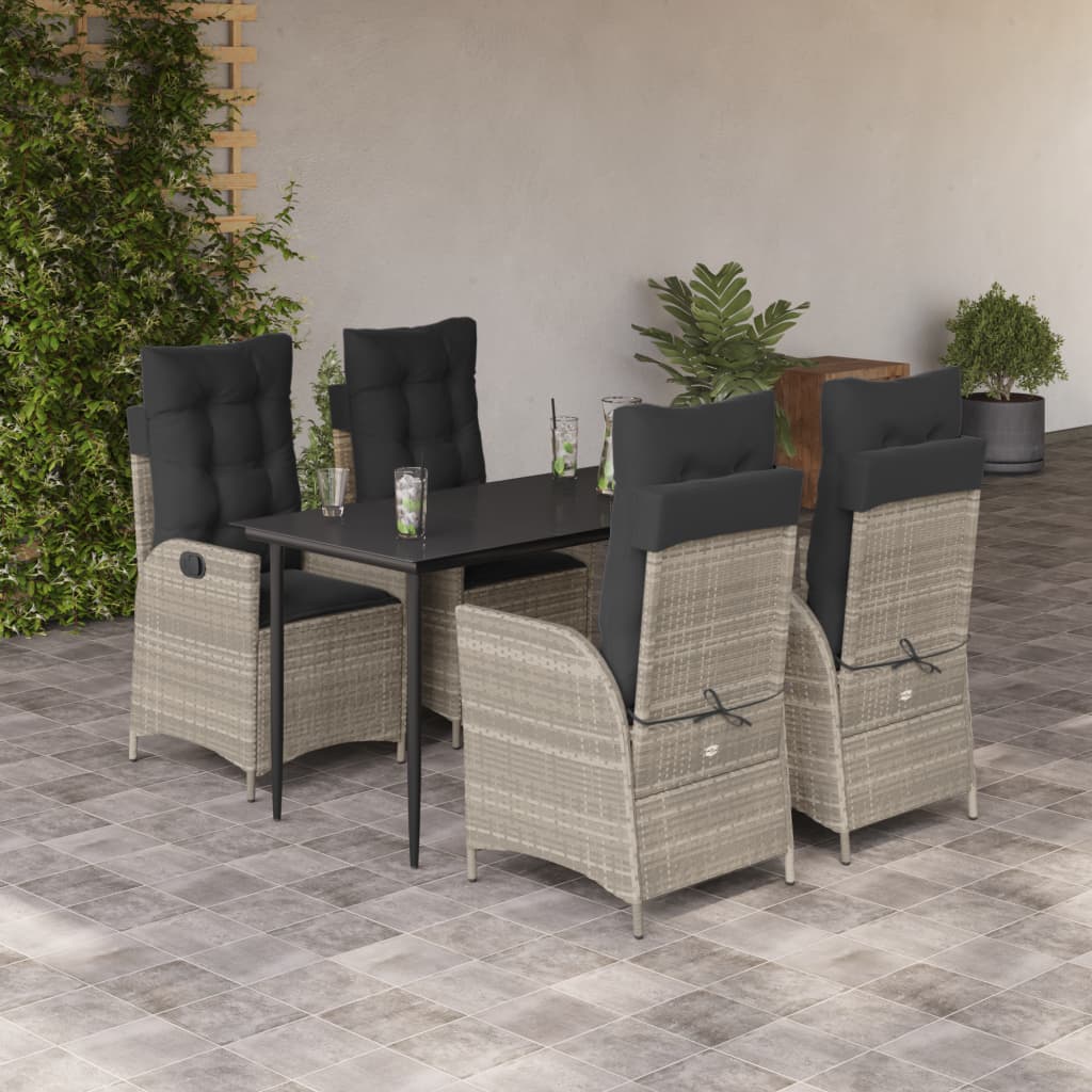 Ensemble à manger de jardin et coussins 5 pcs gris clair rotin