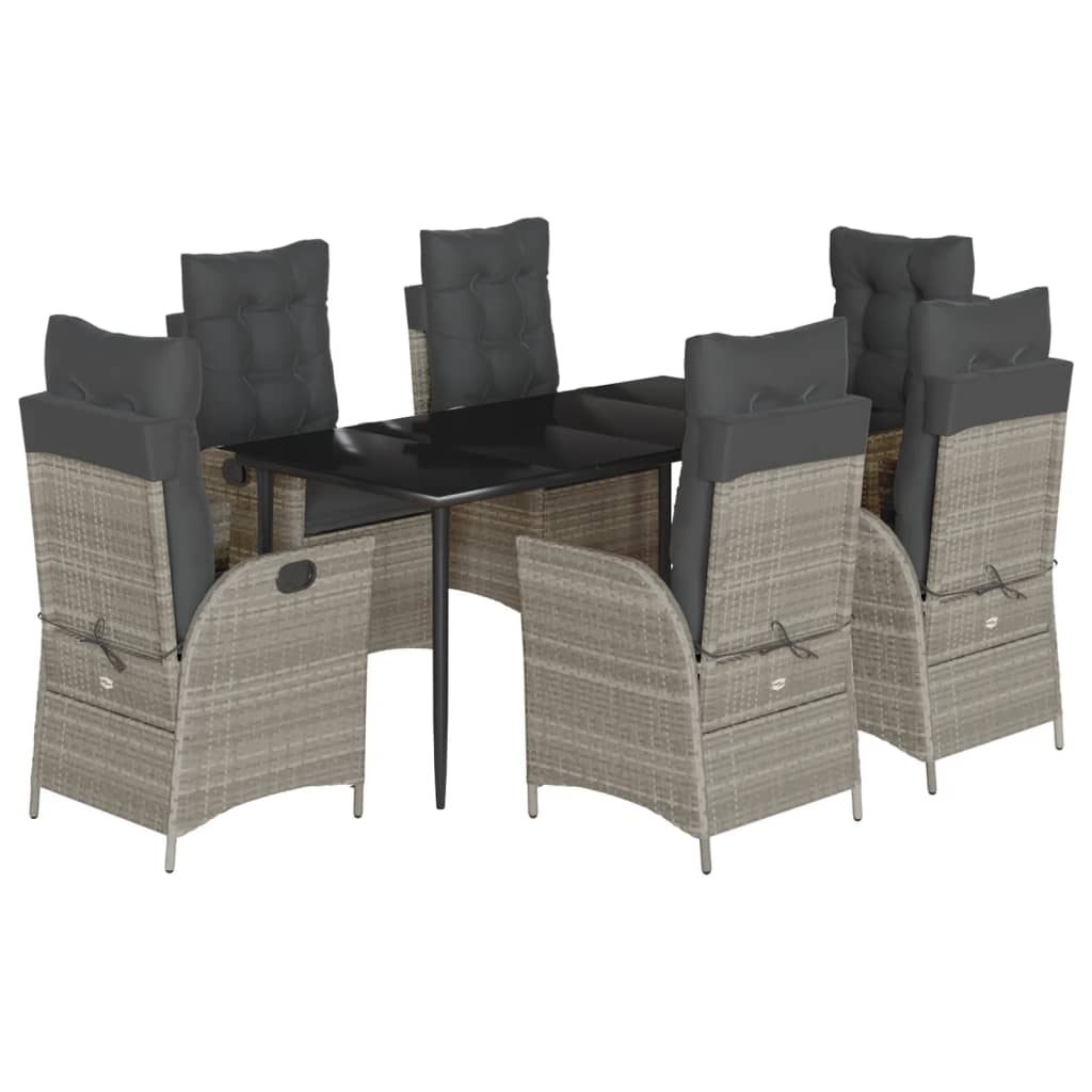 Ensemble à manger de jardin et coussins 7 pcs gris clair rotin