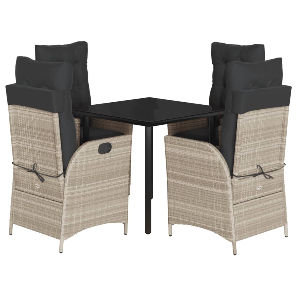 Ensemble à manger de jardin et coussins 5 pcs gris clair rotin
