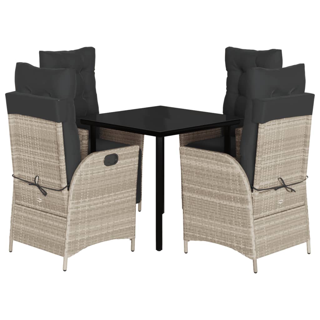 Ensemble à manger de jardin et coussins 5 pcs gris clair rotin