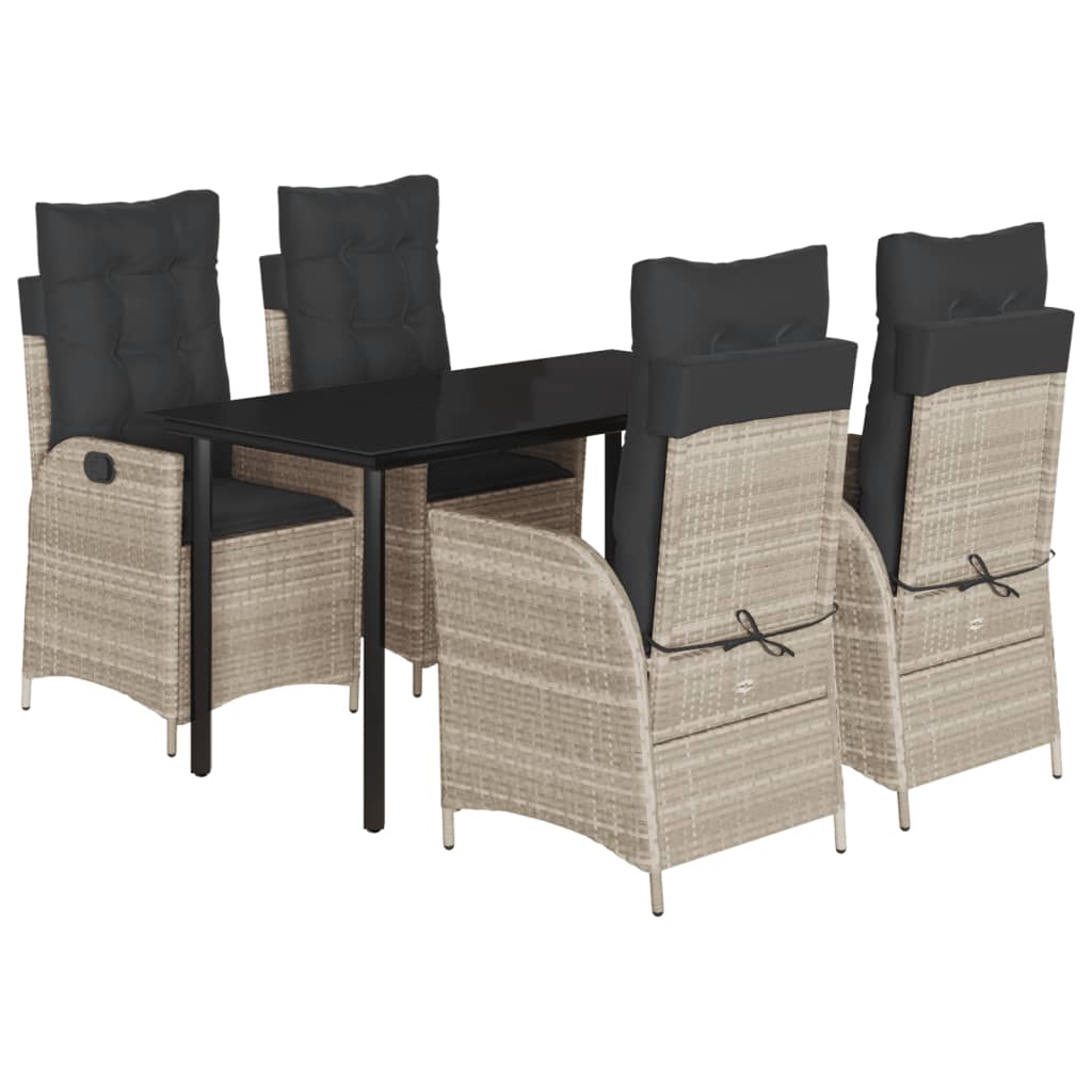 Ensemble à manger de jardin et coussins 5 pcs gris clair rotin