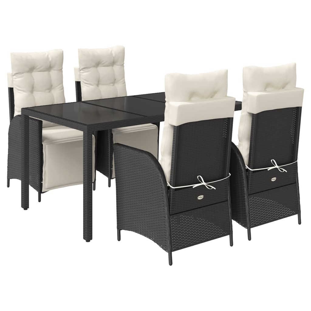 Ensemble à manger de jardin coussins 5pcs Noir Résine tressée